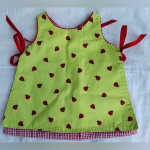 Adorable Peaches n’ cream Ladybug Picnic Apron Dress 3-6m